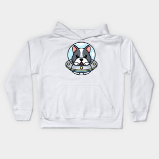 Cute dog flying with spaceship ufo cartoon Kids Hoodie